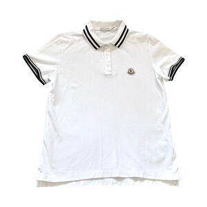 Moncler Women's Cotton Logo Patch Short-Sleeve Polo Shirt in White Preppy Medium